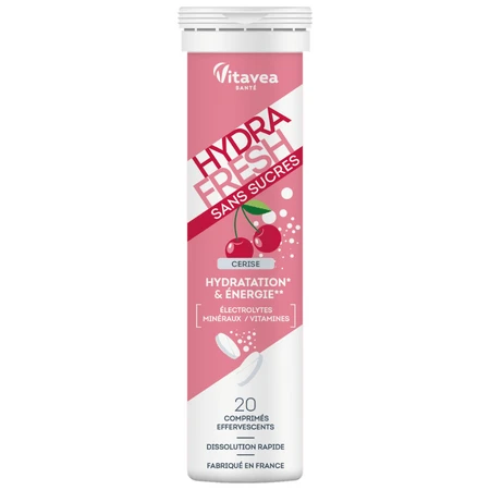 Hydrafresh elektrolyten met kersensmaak, 20 bruistabletten, Vitavea