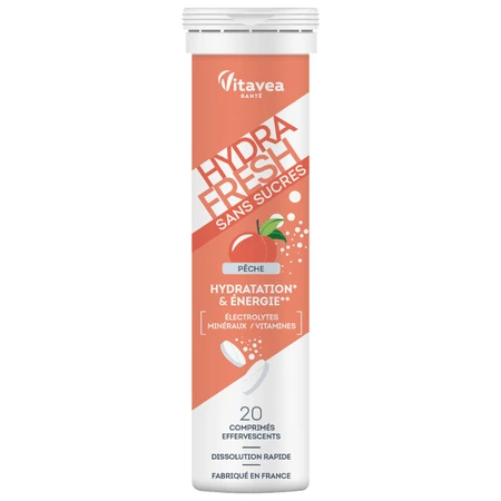 Hydrafresh elektrolyten met perziksmaak, 20 bruistabletten, Vitavea