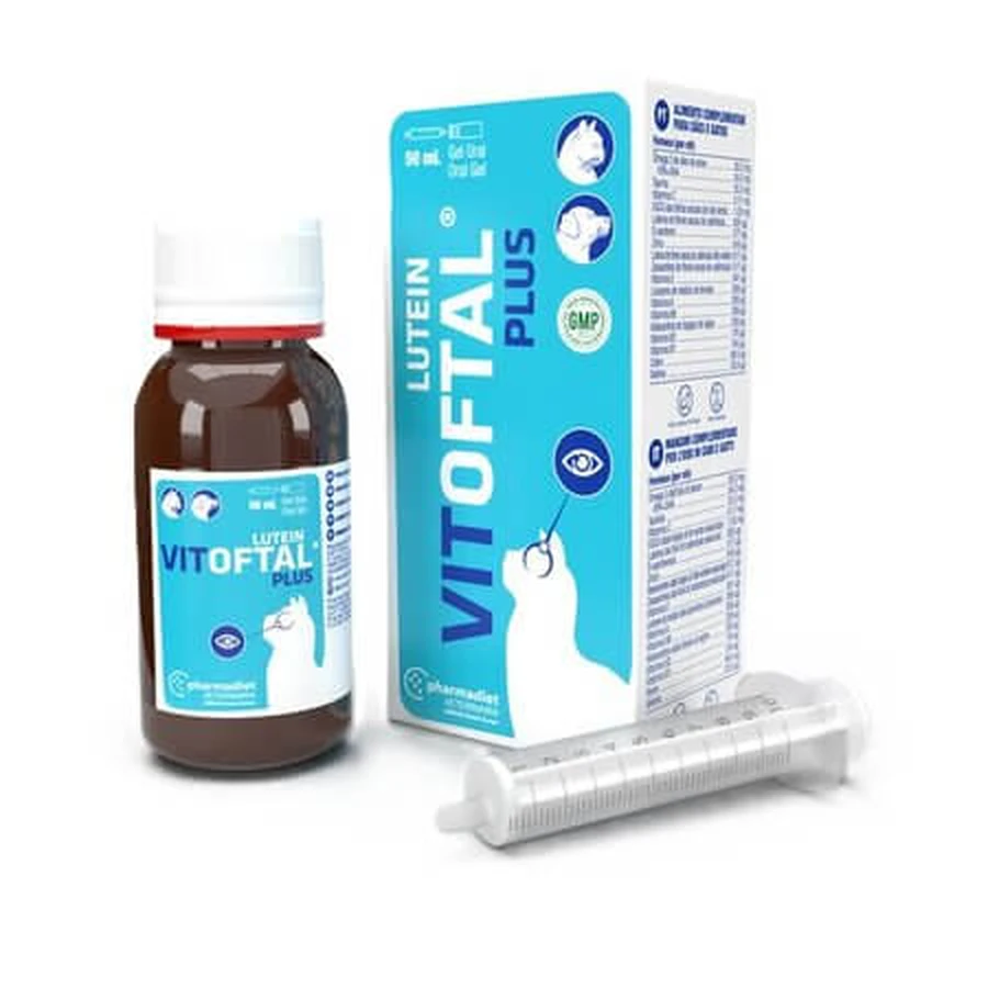 Vitoftal Lutein Plus Gel, 50 ml, Pharmadiet — un complément alimentaire pour la santé oculaire des chiens et des chats