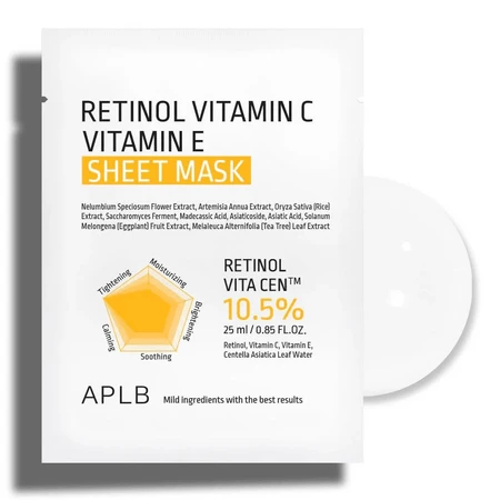 Sheetmasker met retinol, vitamine C en vitamine E, 25 ml, Aplb