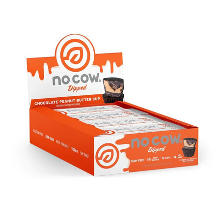 No Cow Gedipte Chocolade Pindakaas, Veganistische Eiwitreep met Chocoladesmaak en Pindakaas, 60 G