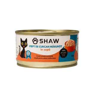 Comida húmeda con pechuga de pavo desmenuzada en caldo para gatos adultos, 80 g, SHAW