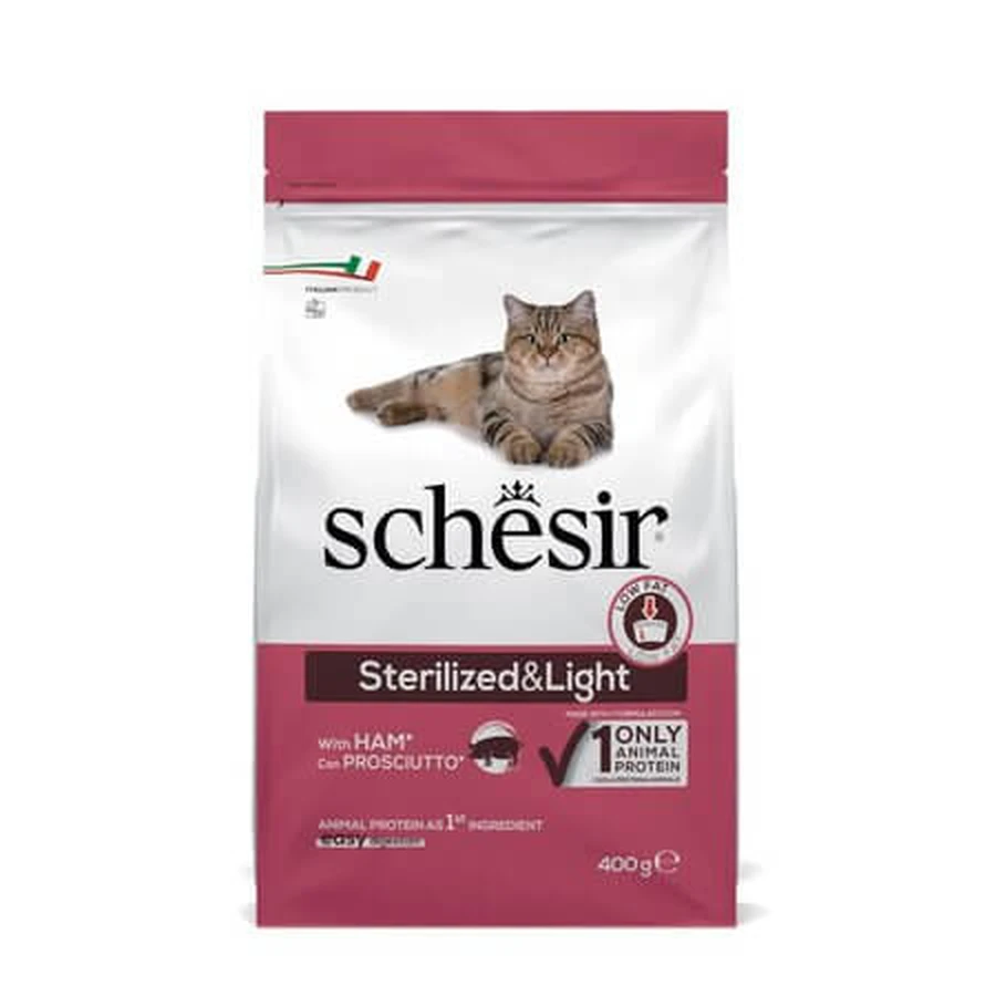 Gesteriliseerd en licht droogkattenvoer met ham voor gesteriliseerde katten, 400 g, Schesir