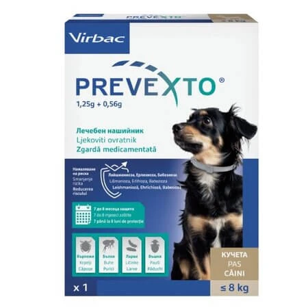 Prevexto vlooien- en tekenhalsband voor honden ≤ 8 kg, 1 stuk, Virbac