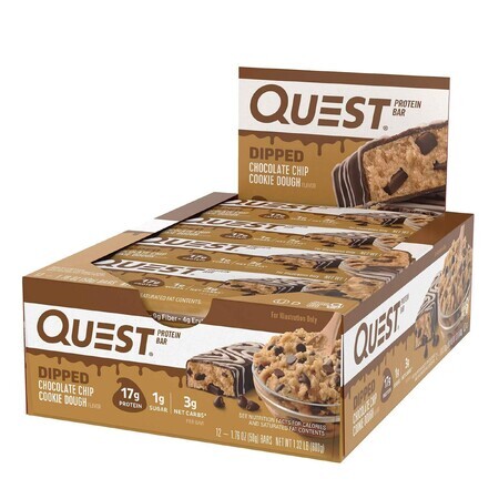 Quest Protein Bar, Barre protéinée enveloppée de chocolat avec saveur de pépites de chocolat, 50g