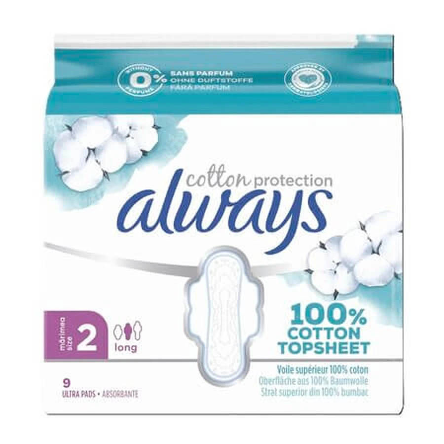 Absorbante din bumbac Ultra Cotton Protection, Marimea 2, 9 bucati, Always
