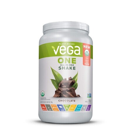 Vega One Alles-in-één Voedingsshake, plantaardige proteïne, chocoladesmaak, 708 G