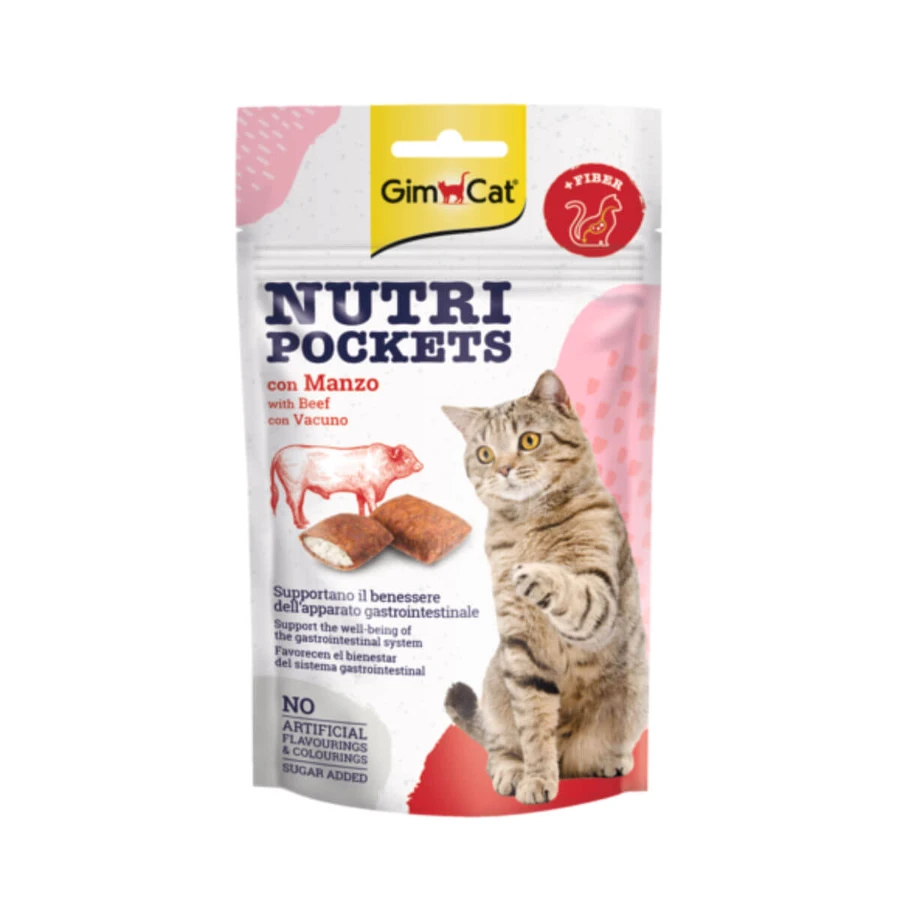 GIMCAT Nutri Pockets Vita&Malt, rundvlees, functionele kattensnacks, 60 g