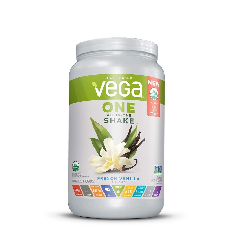 Vega One Alles-in-één Voedingsshake, plantaardige proteïne, vanillesmaak, 689 G