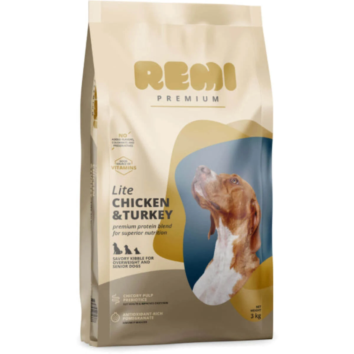 REMI PREMIUM Dog Lite, XS-XL, kip en kalkoen, droogvoer voor seniorhonden en honden met overgewicht, 3 kg