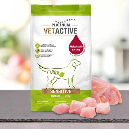 PLATINUM Vetactive Sensitive, XS-XL, pavo, pienso seco para perros, sistema digestivo, semihúmedo, 5 kg