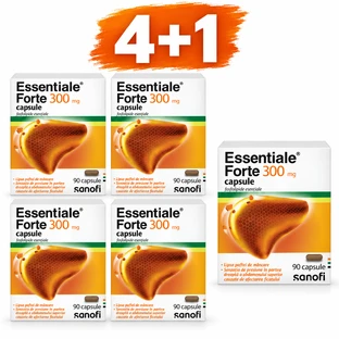 Essentiale Forte, opakowanie 4+1, 300 mg, 5 x 90 kapsułek, Sanofi