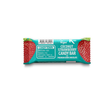 Tablette de chocolat biologique enrobée de noix de coco et de fraises, 50 gr, Candy Town