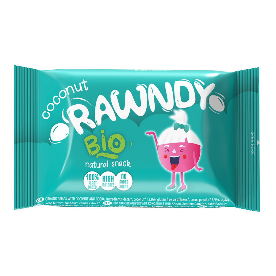 Barre énergétique à la noix de coco bio, 26 gr, Rawndy