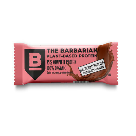 Barretta proteica biologica ricoperta di cioccolato con nocciole e rosa canina, 68 gr, The Barbarian