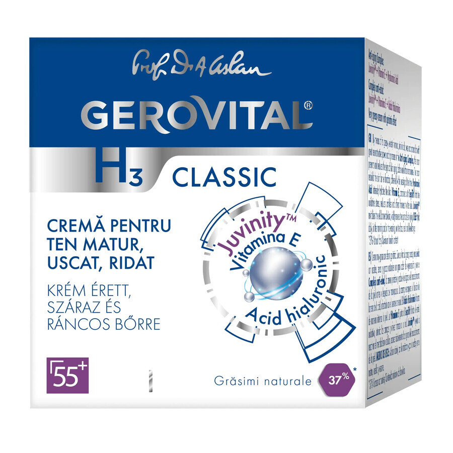 Crème voor de rijpere, droge, gerimpelde huid Gerovital H3 Classic 55+, 50 ml, Farmec