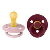 Lot de 2 sucettes rondes en latex coloré, +6 mois, Pink Plum - Eldeberry, Bibs