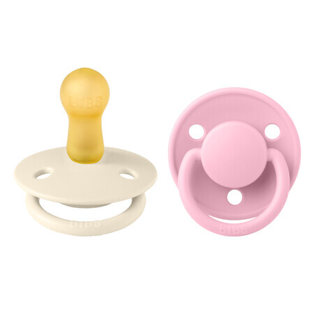 Set van 2 De Lux ronde latex fopspenen, +6 maanden, Ivoor - Baby Roze, Slabbetjes