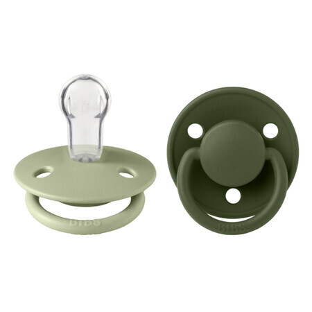 Set 2 ciucci con tettarella rotonda universale in silicone De Lux, 0-3 anni, Salvia - Verde Cacciatore, Bavaglini