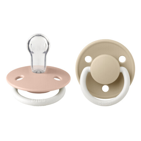 Set van 2 fosforescerende fopspenen met universele ronde siliconen speen De Lux Glow, 0 - 3 jaar, Blush - Vanilla, Slabbetjes