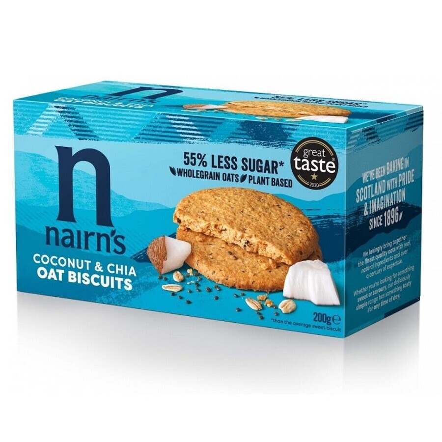 Biscuits à l'avoine entière avec noix de coco et graines de chia, 200 g, Nairns