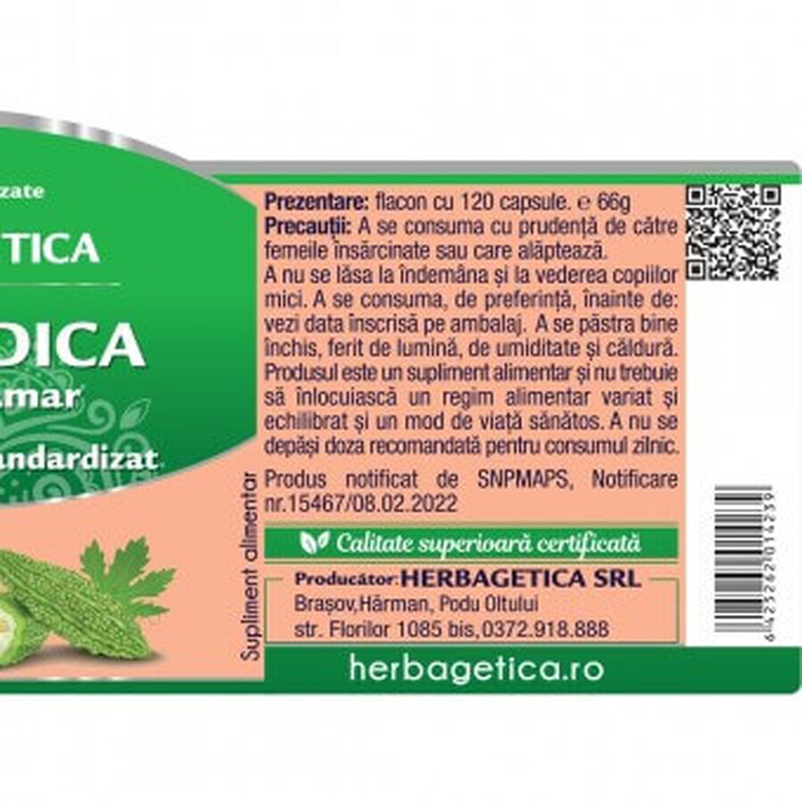 Extrait de concombre amer Momordica, 120 gélules, Herbagetica