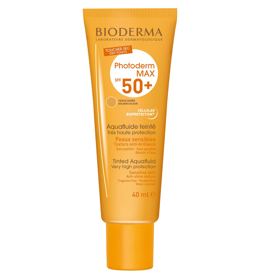 Bioderma Photoderm Max Aquafluide Crema solare protettiva tonalità dorata SPF 50+, 40 ml