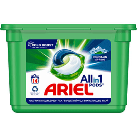 Ariel Detergent de rufe capsule All in One  Mountain Spring, 14 buc