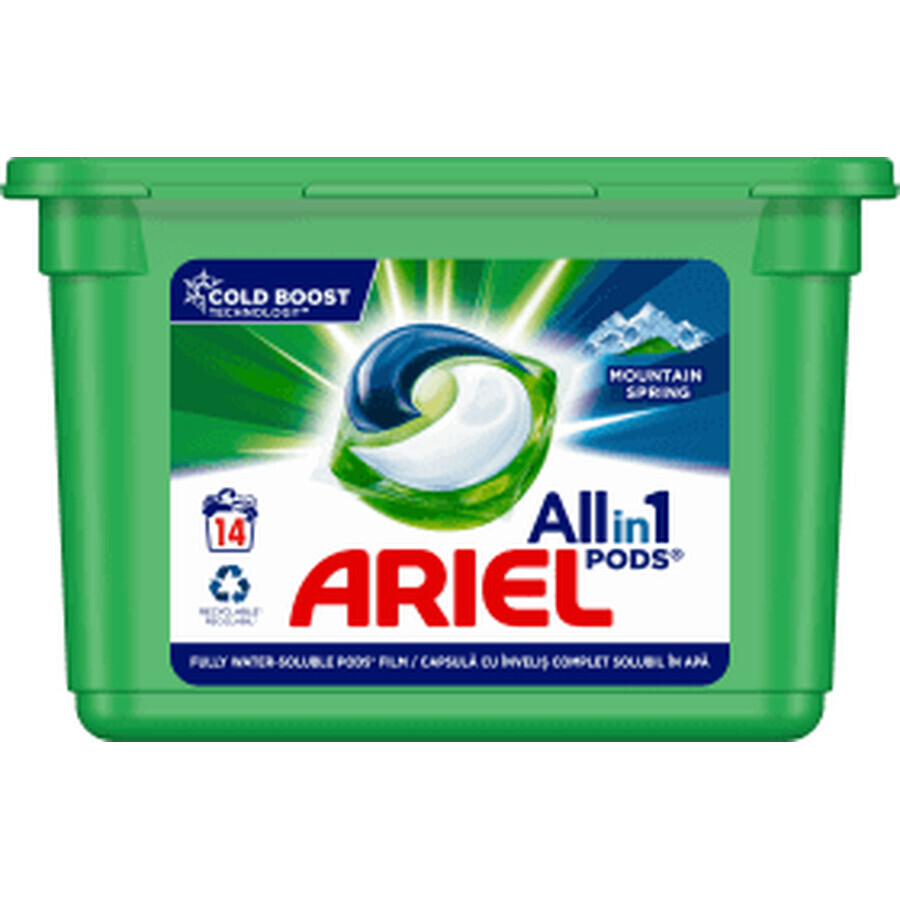 Ariel Wasmiddelcapsules All in One Mountain Spring, 14 stuks