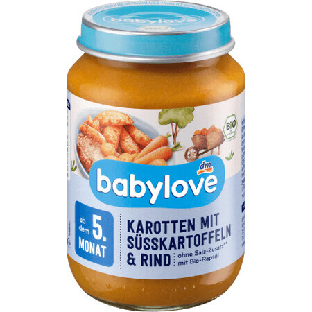 Babylove wortelen, zoete aardappelen met rundvlees 5+ ECO, 190 g