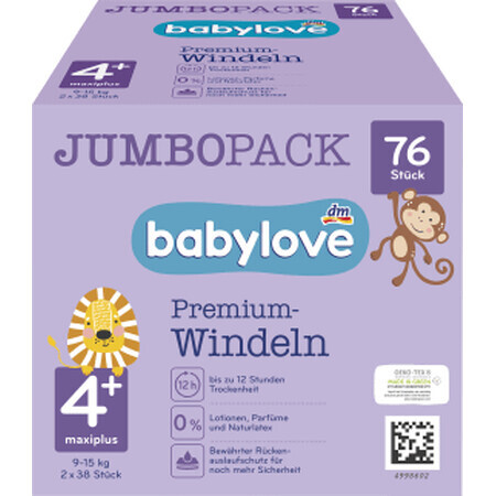 Babylove Scutece premium jumbo numărul 4+, 76 buc