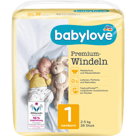 Babylove Couche Premium, Taille 1, 28 pièces