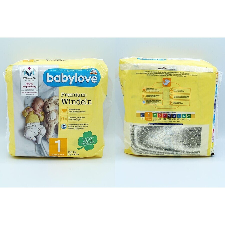 Babylove Couche Premium, Taille 1, 28 pièces