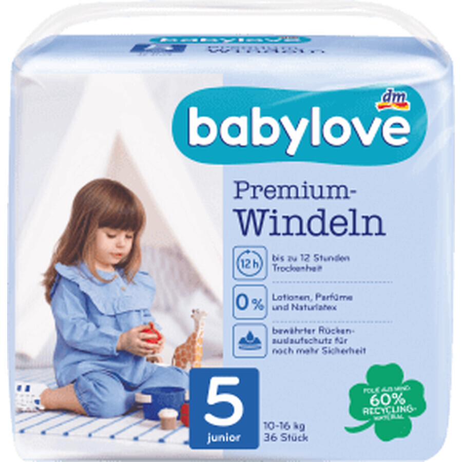 Babylove Premium Windeln Gr. 5, Junior, 10-16 kg, 36 St