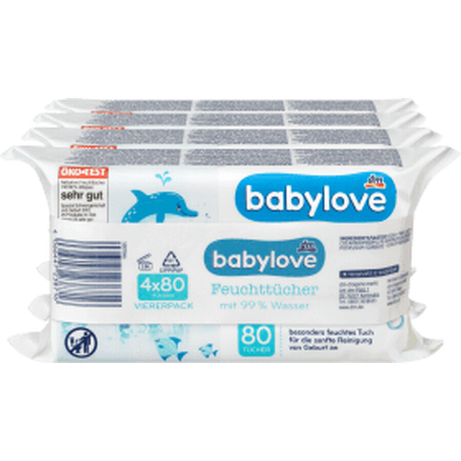 Babylove Natte Doekjes 99% water 4x80st, 320st