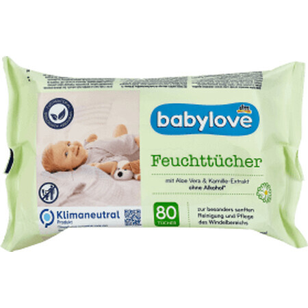 Babylove Aloë Vera &amp; Kamille vochtige doekjes, 80 stuks