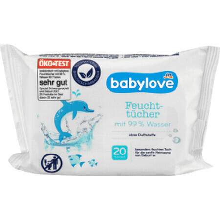 Babylove Lingettes humides 99% d'eau, 20 pcs