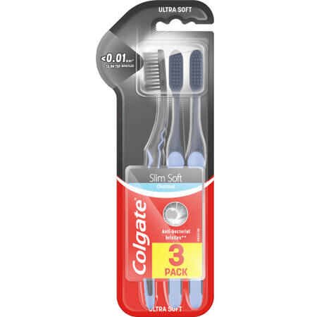 Colgate Brosse à dents Slim Soft Charcoal, 3 pièces