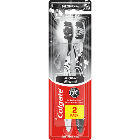 Colgate Tandenborstel Max Wit Houtskool Medium, 2 stuks