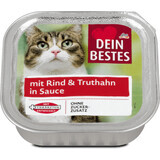 Dein Bestes braadpan nat kattenvoer met rund &amp; kalkoen in saus, 100 g