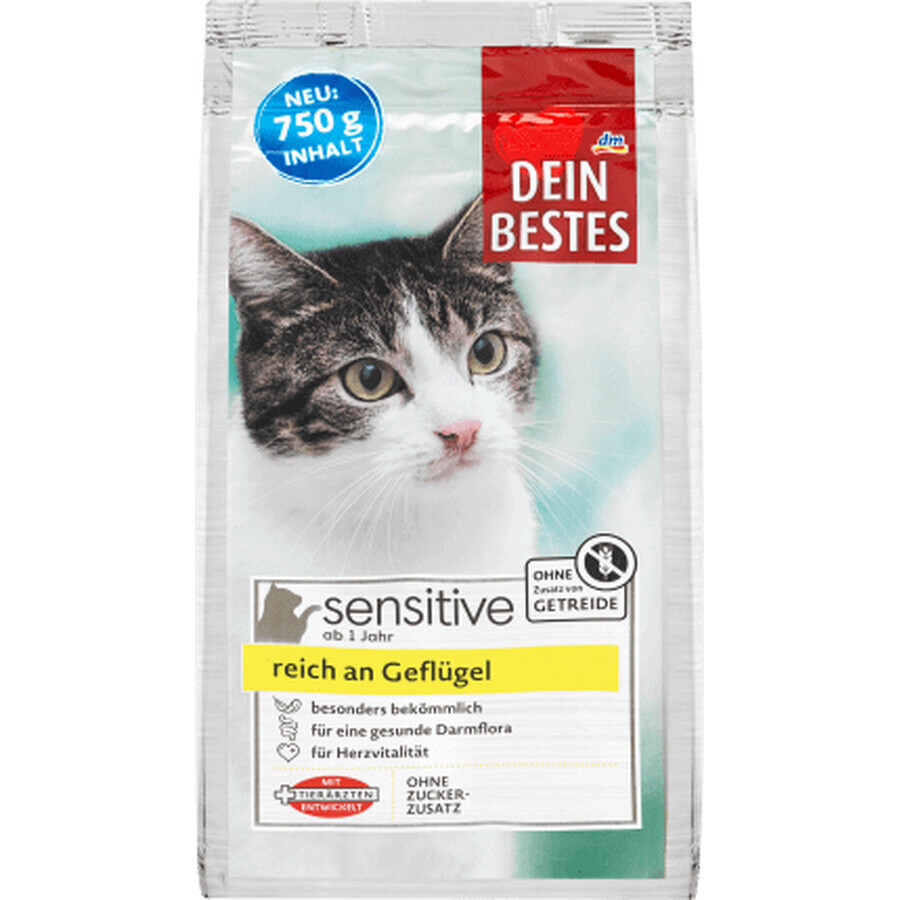 Dein Bestes sensitive natvoer voor katten met gevogeltevlees, 750 g