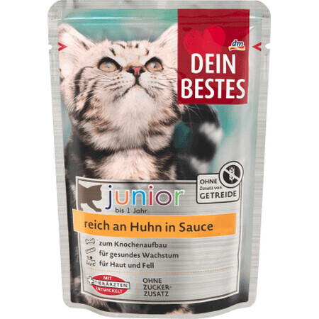 Dein Bestes zakje natvoer voor junior katten kip in saus, 100 g