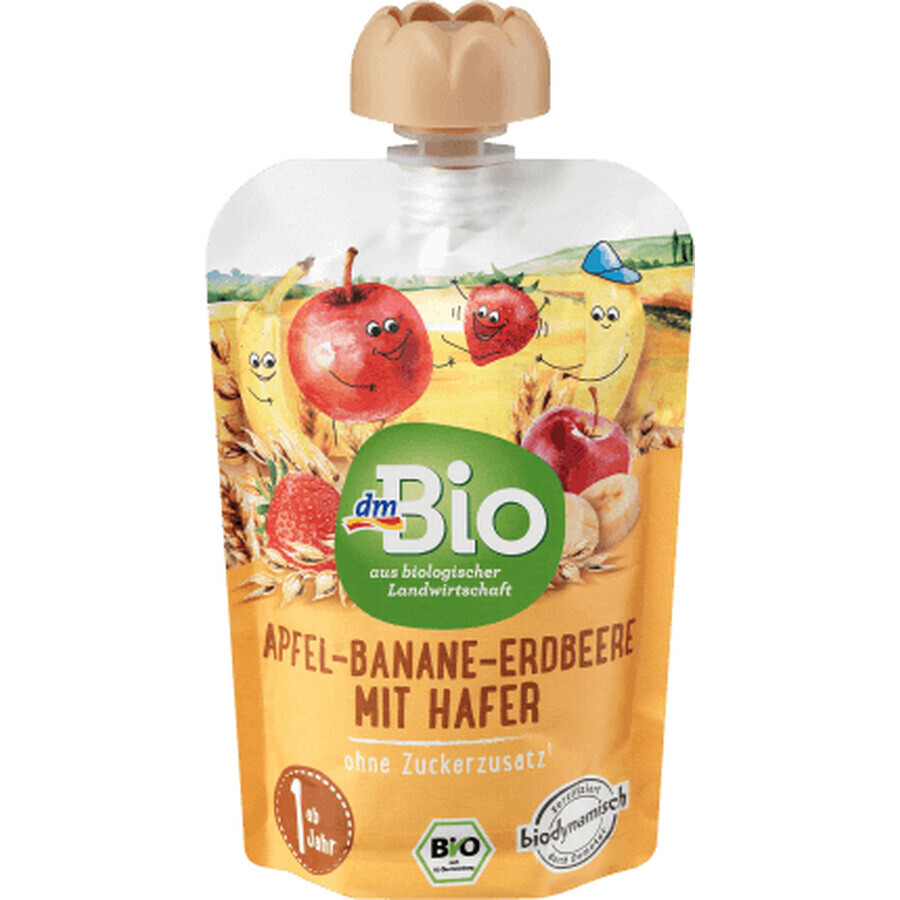 DmBio Purée de pommes avec bananes, fraises et avoine 12+, 100 g