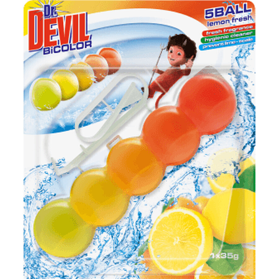 Dr. Devil Tweekleurige toiletverfrisser met citroensmaak, 1 st