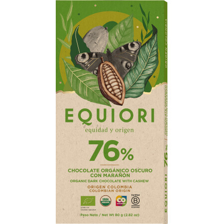 Equiori Pure chocolade 76% cashew,ECO80g, 80 g