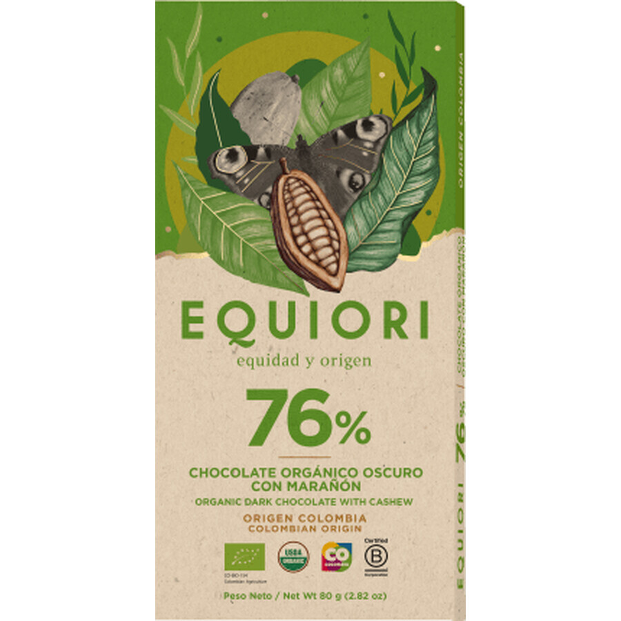 Equiori Zartbitterschokolade 76% Cashew, ECO80g, 80 g