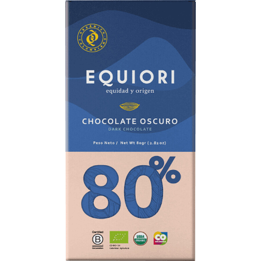 Equiori Chocolat noir avec 80% de cacao, 80 g