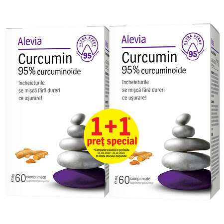 Curcumin 95% curcuminoide 60 comprimate, Alevia (1+1 pret special)