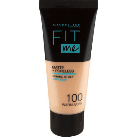 Maybelline New York Fit Me Fond de teint mat et sans pores 100 Warm Ivory, 30 ml