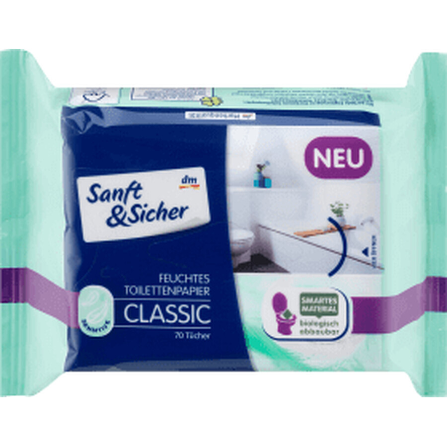 Papier hygiénique humide Sanft&Sicher Classic Sensitive, 70 pièces